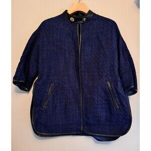 Coach Womens Blue Modern Chic Statement Leather Trim Textured Jacket Cape Sz Med